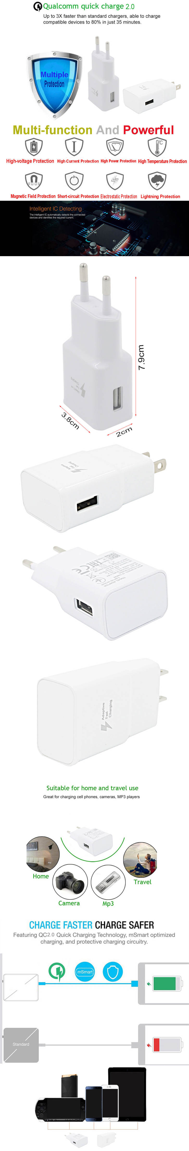 Minismile 15W QC2.0 Quick Charger Smart Travel USB 5V / 9V Self-Adptive Wall Power Adapter