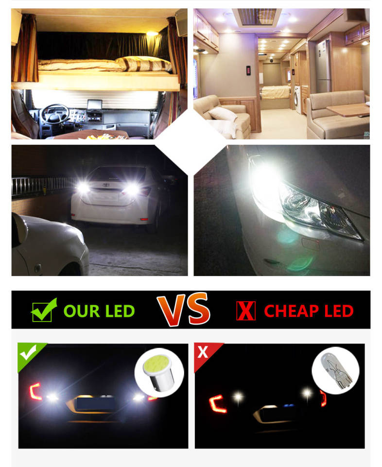 10PCS Super White 1156 COB LED Bulbs Ba15s 12 Chips Turn Signal/Brake/Tail Light