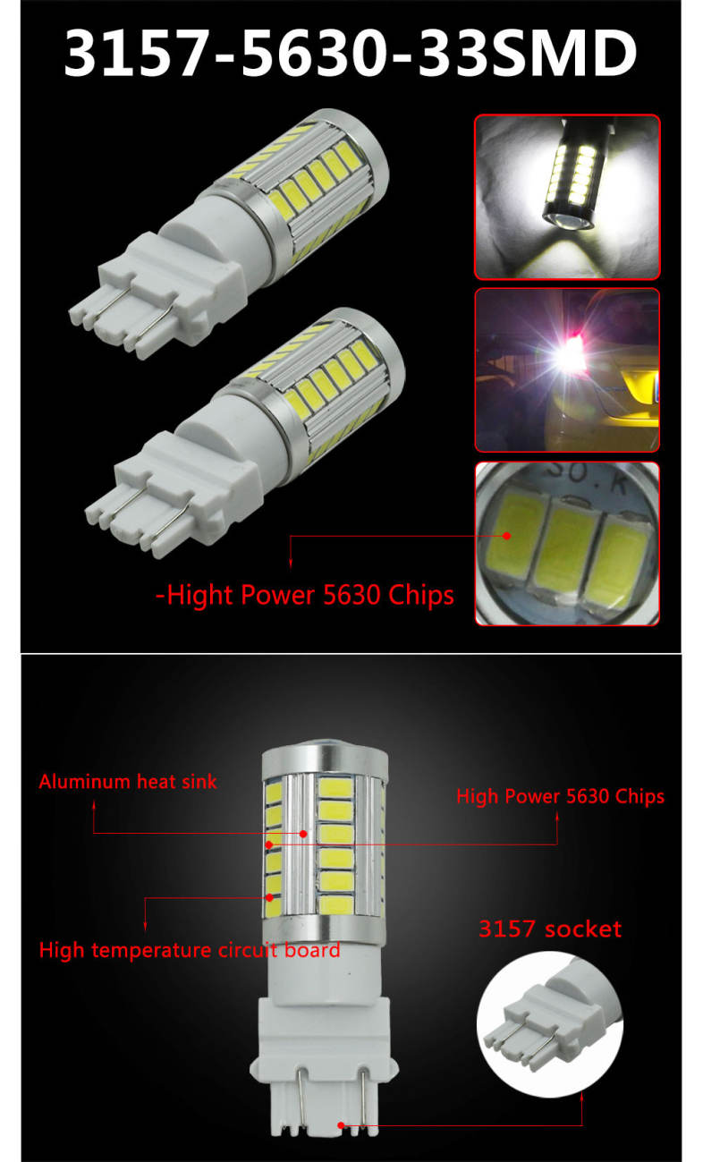 2PCS 3157 5630 33-SMD Xenon White Daytime Running Lights Parking Lights DRL