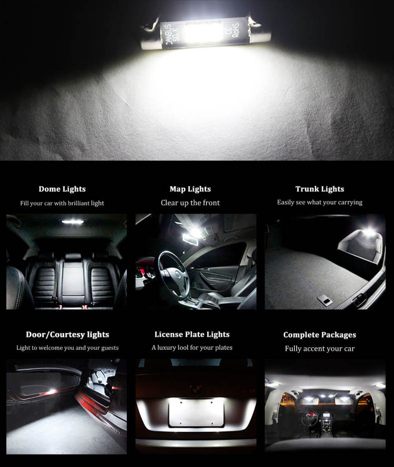 2PCS 36mm Festoon 3030 OSRAM 6SMD LED Dome Door Map Trunk Light Canubs No Error