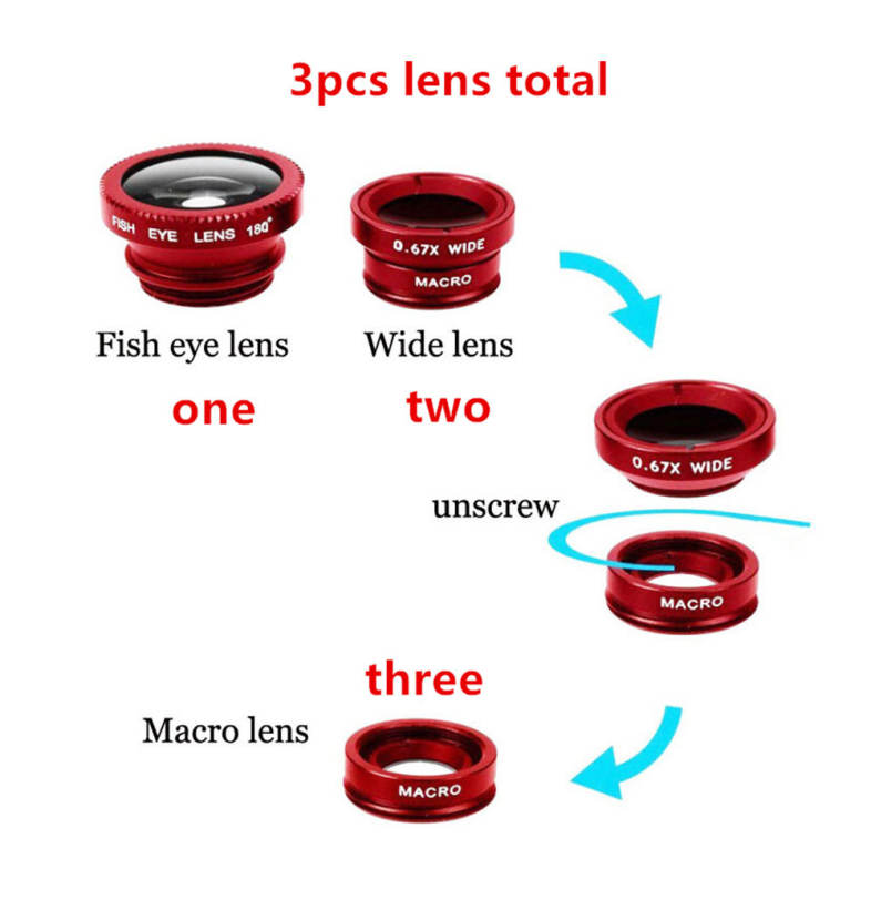 Universal 3 in 1 Wide Angle Macro Fisheye Mobile Phone Lenses Kit with Clip Fish Eye Lens