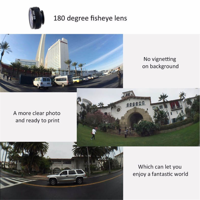 Universal 3 in 1 Wide Angle Macro Fisheye Mobile Phone Lenses Kit with Clip Fish Eye Lens