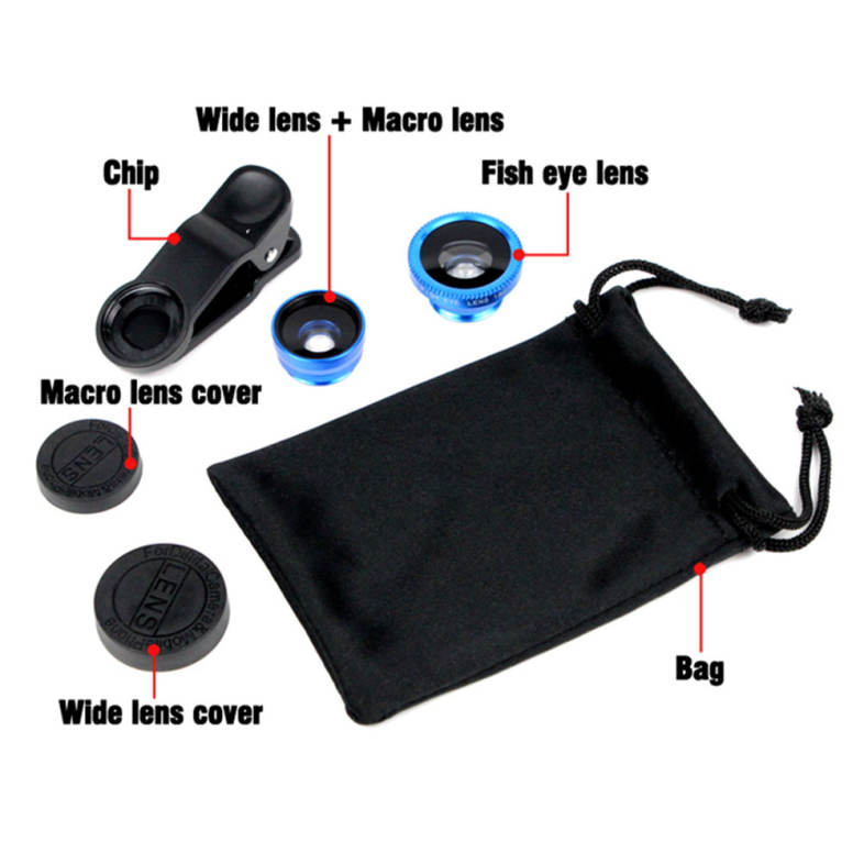 Universal 3 in 1 Wide Angle Macro Fisheye Mobile Phone Lenses Kit with Clip Fish Eye Lens