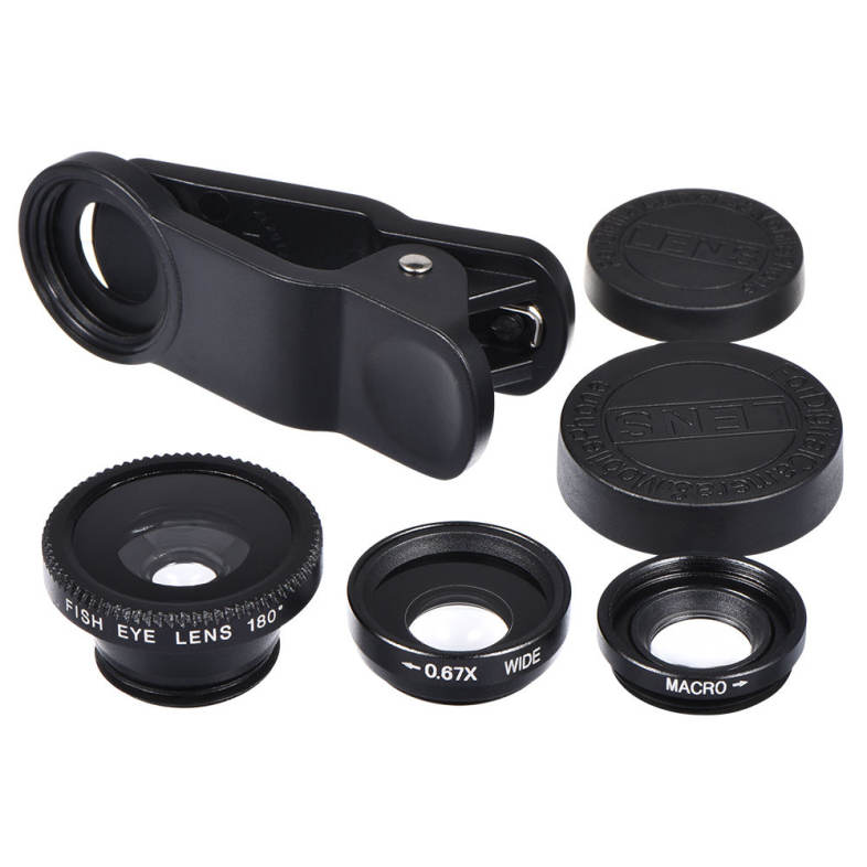 Universal 3 in 1 Wide Angle Macro Fisheye Mobile Phone Lenses Kit with Clip Fish Eye Lens