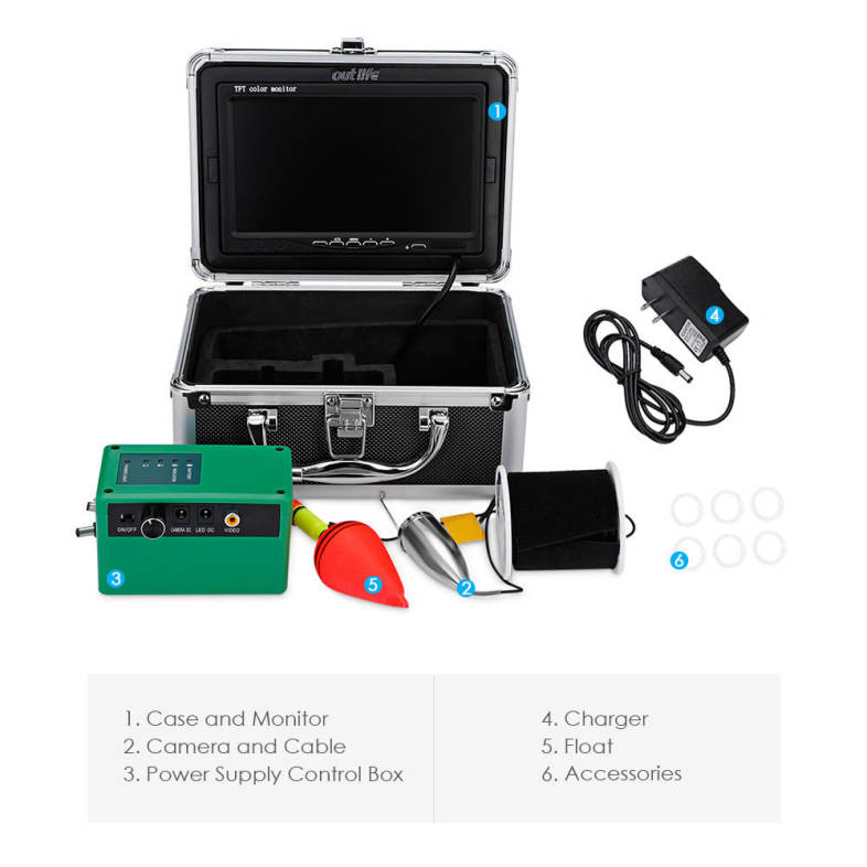 Outlife F005ME - 20M 21M 1000TVL Underwater LED Fish Finder Video Fishing Camera with Sun Visor