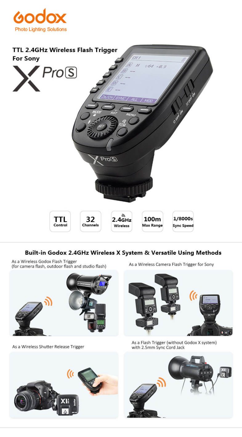 Godox XProS TTL 2.4GHz Wireless Flash Trigger 1/8000s HSS High-speed for Sony 