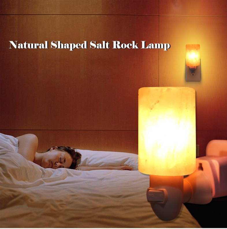 Cylindrical Shaped Salt Rock Night Light Hand Carved Crystal Wall Lamp