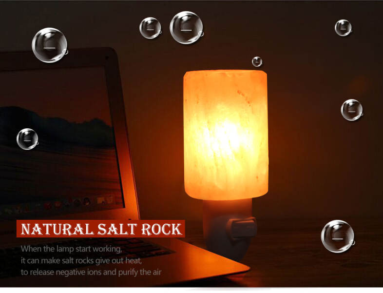 Cylindrical Shaped Salt Rock Night Light Hand Carved Crystal Wall Lamp