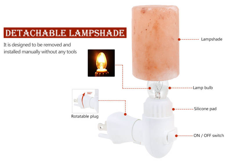 Cylindrical Shaped Salt Rock Night Light Hand Carved Crystal Wall Lamp