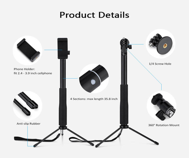 LEDISTAR LDX - 801 Multifunctional Aluminum Alloy Selfie Stick for GoPro Smartphone Camera