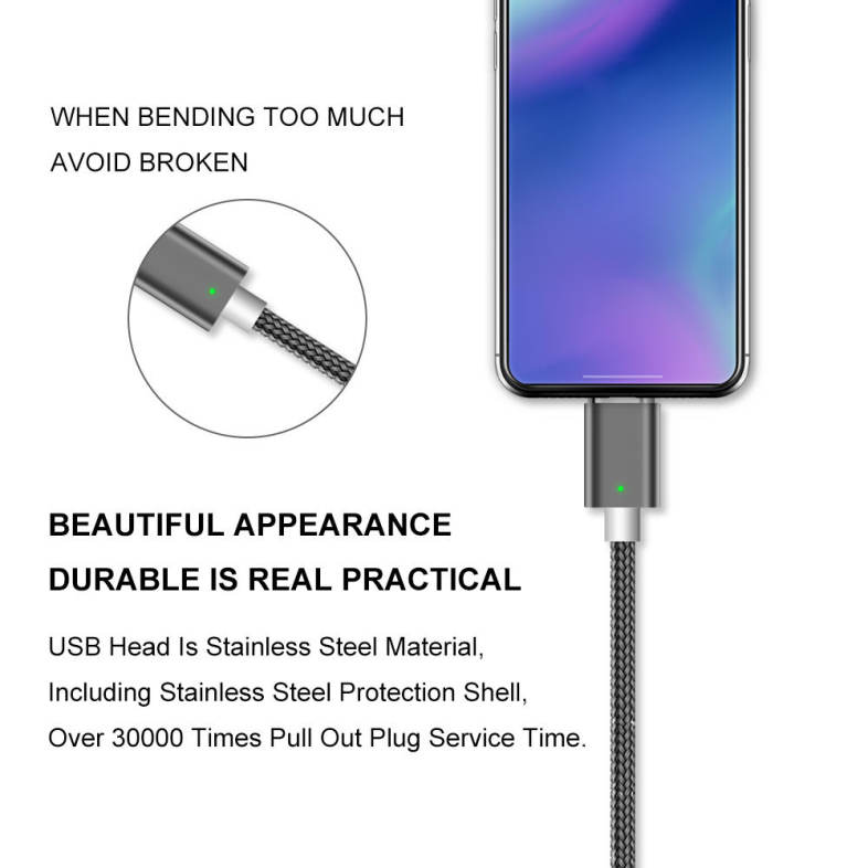 Fast Charger 3 in 1 Metal Head Usb Cable Magnetic Charging Micro Usb Magnetic Data Cable