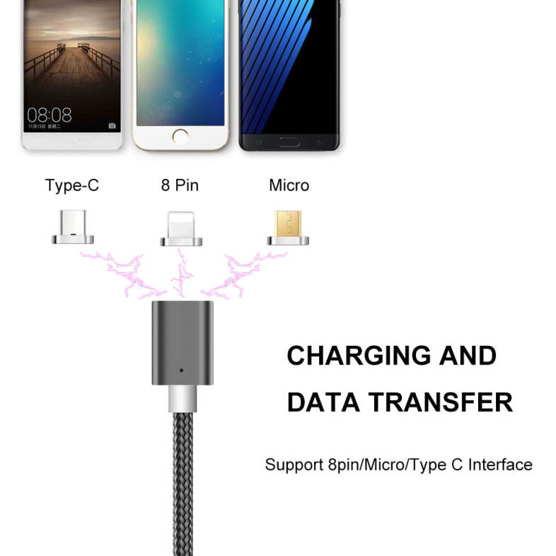 Fast Charger 3 in 1 Metal Head Usb Cable Magnetic Charging Micro Usb Magnetic Data Cable