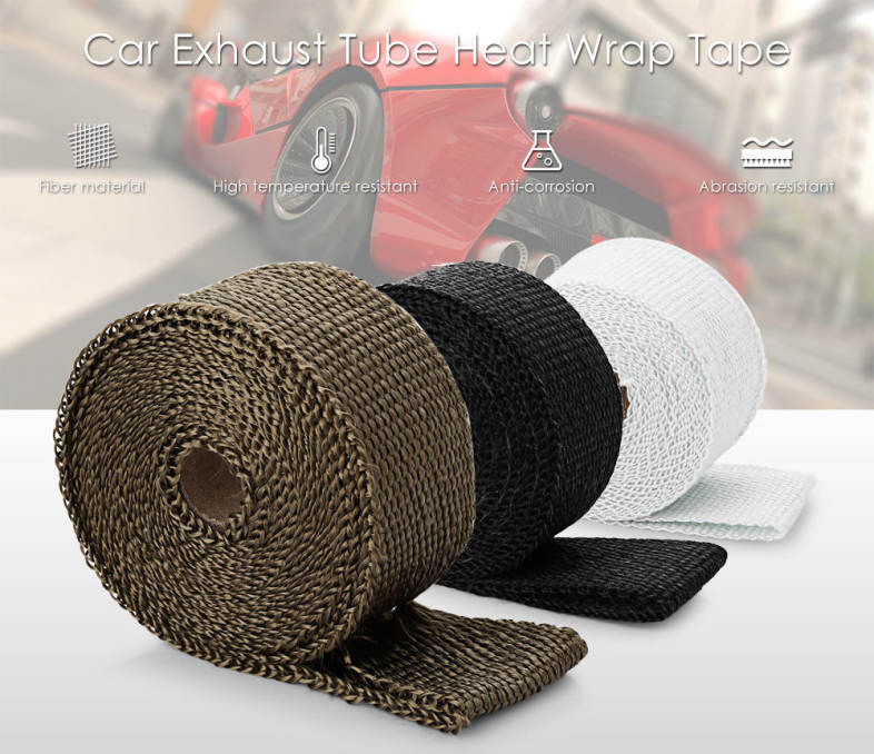 5M Auto Titanium Exhaust Header Tube Fiber Heat Wrap Tape with Steel Cable Ties for Car Motorcycle
