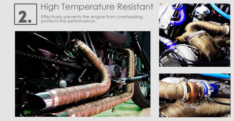 5M Auto Titanium Exhaust Header Tube Fiber Heat Wrap Tape with Steel Cable Ties for Car Motorcycle
