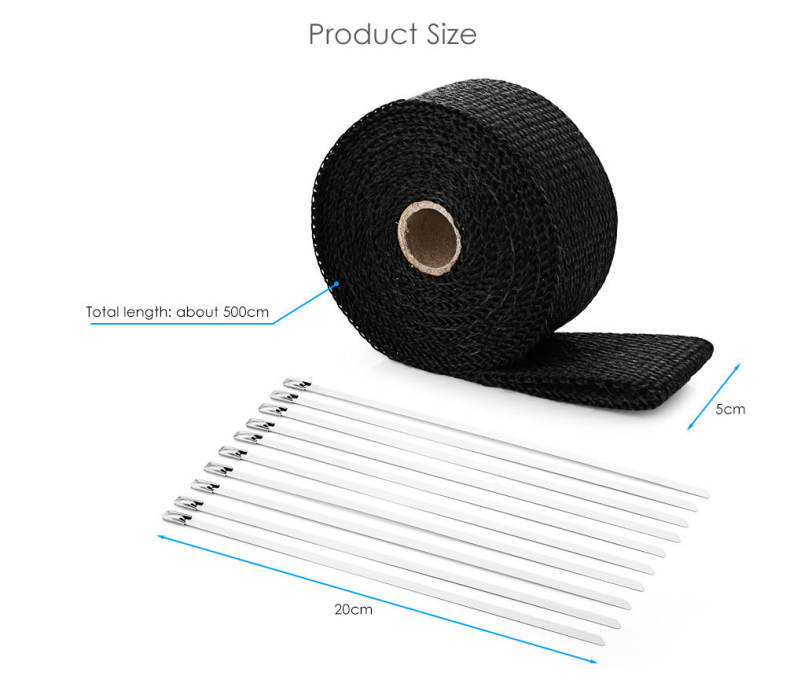 5M Auto Titanium Exhaust Header Tube Fiber Heat Wrap Tape with Steel Cable Ties for Car Motorcycle