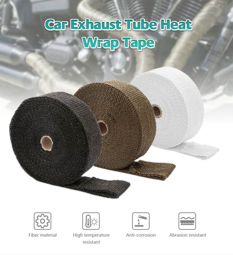 15M Auto Titanium Exhaust Header Tube Fiber Heat Wrap Tape with Steel Cable Ties for Car Motorcycle 