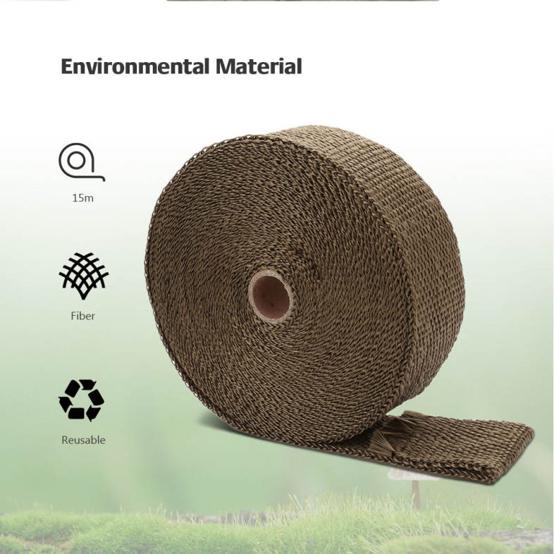 15M Auto Titanium Exhaust Header Tube Fiber Heat Wrap Tape with Steel Cable Ties for Car Motorcycle 