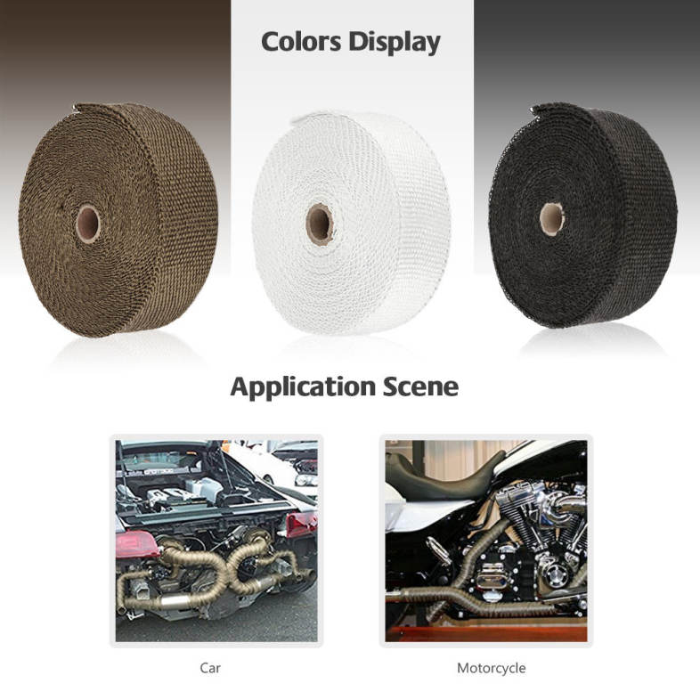 15M Auto Titanium Exhaust Header Tube Fiber Heat Wrap Tape with Steel Cable Ties for Car Motorcycle 
