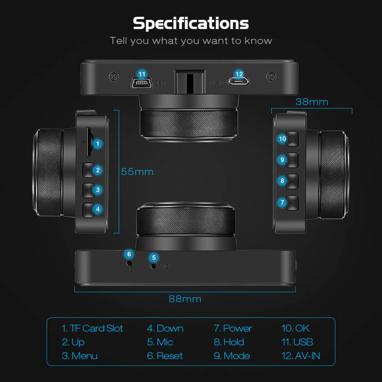 GOU UR60 Mini Dash Cam HD1080P 140 Degree Wide Angle Lens Car Driving Recorder
