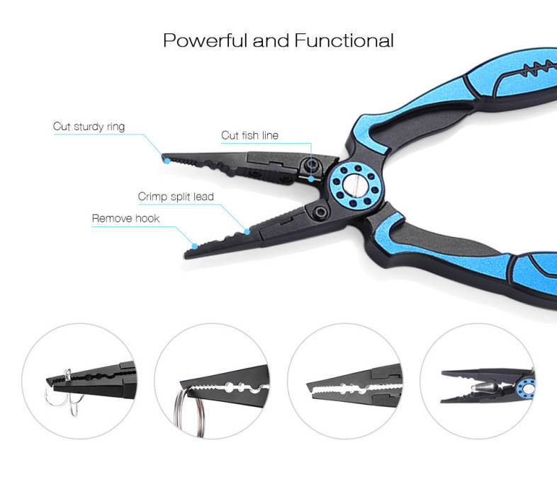 FG - 1034 Aluminum Fishing Plier Braid Cutter Hook Remover Split Ring Fish Holder with Sheath Lanyard 
