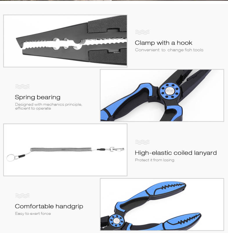 FG - 1034 Aluminum Fishing Plier Braid Cutter Hook Remover Split Ring Fish Holder with Sheath Lanyard 