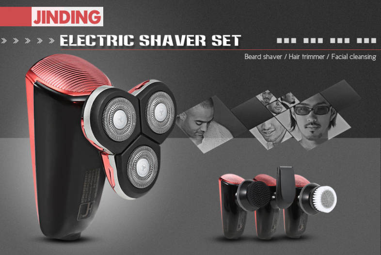 JINDING 4 in 1 Electric Shaver Hair Trimmer Facial Cleansing Rechargeable Razor Shaving Machine
