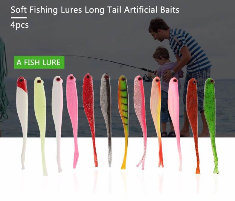 A FISH LURE Soft Fishing Lures Long Tail Artificial Bait 4pcs