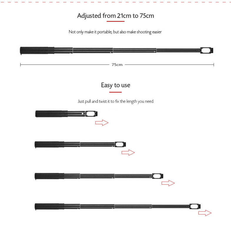 LEDISTAR 807 Adjustable Pole for G5 / SPG / SPG Live / SPG C / G360 / Summon Plus / G4 3 Axis Gimbal Handheld Stabilizer