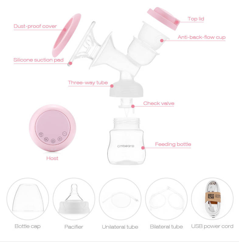 Cmbear ZRX - 0618 Double Electric Breast Pump USB BPA Free with Milk Bottle Baby Breastfeeding