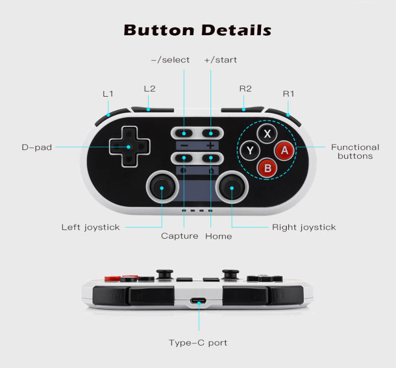 NS02 Classic Game Controller Wireless Mini Pad with Sleep Mode