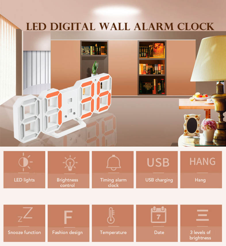 Creative LED Digital Wall Alarm Clock