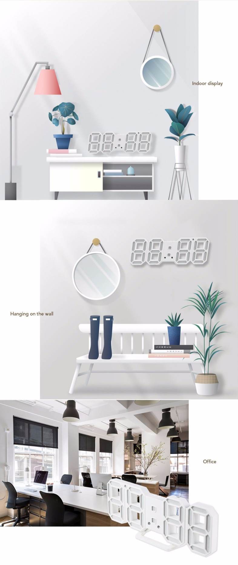 Creative LED Digital Wall Alarm Clock
