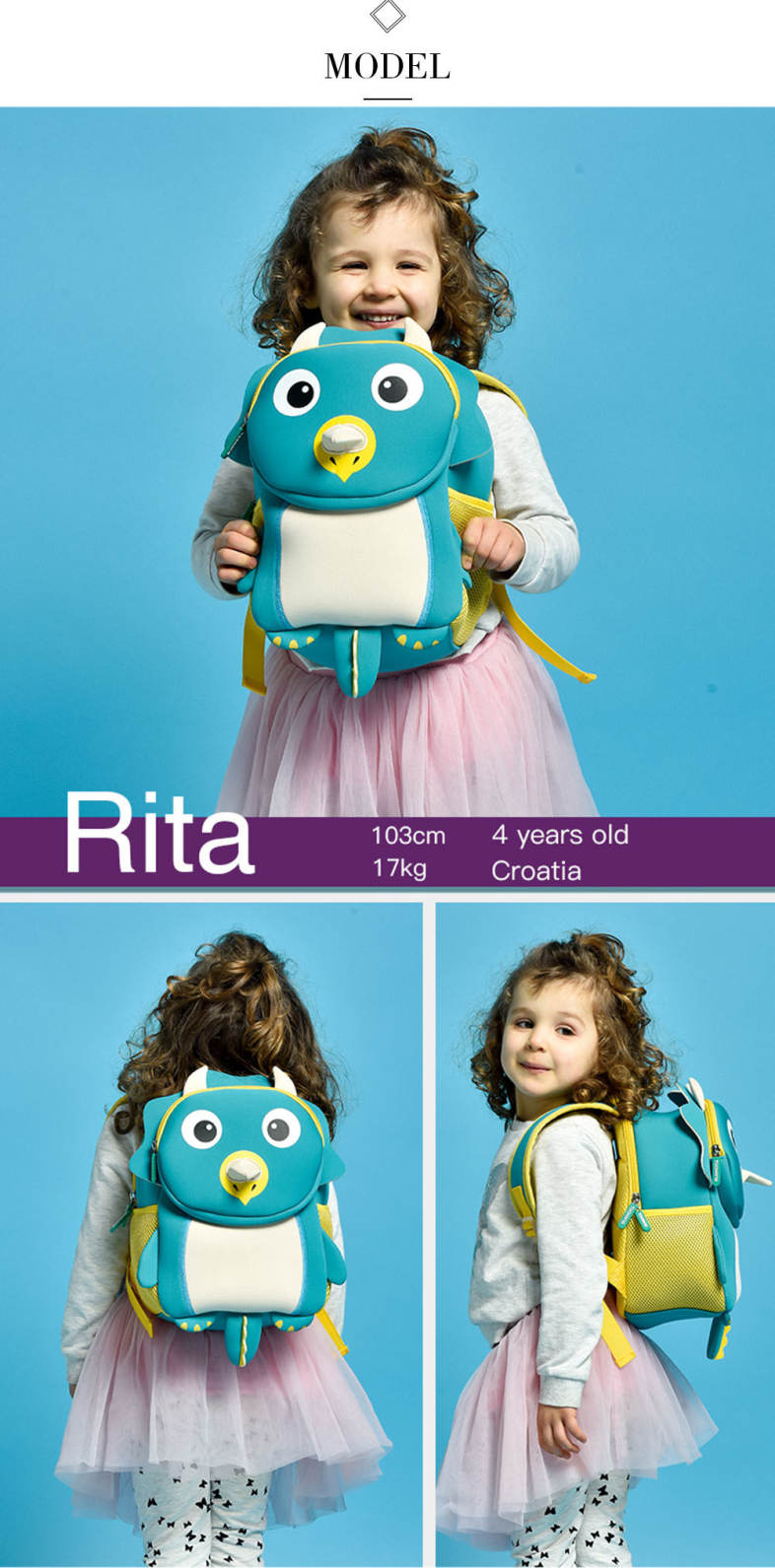 TOCHANG 3D Cartoon School Bag Kindergarten Cute Kids Children Backpack