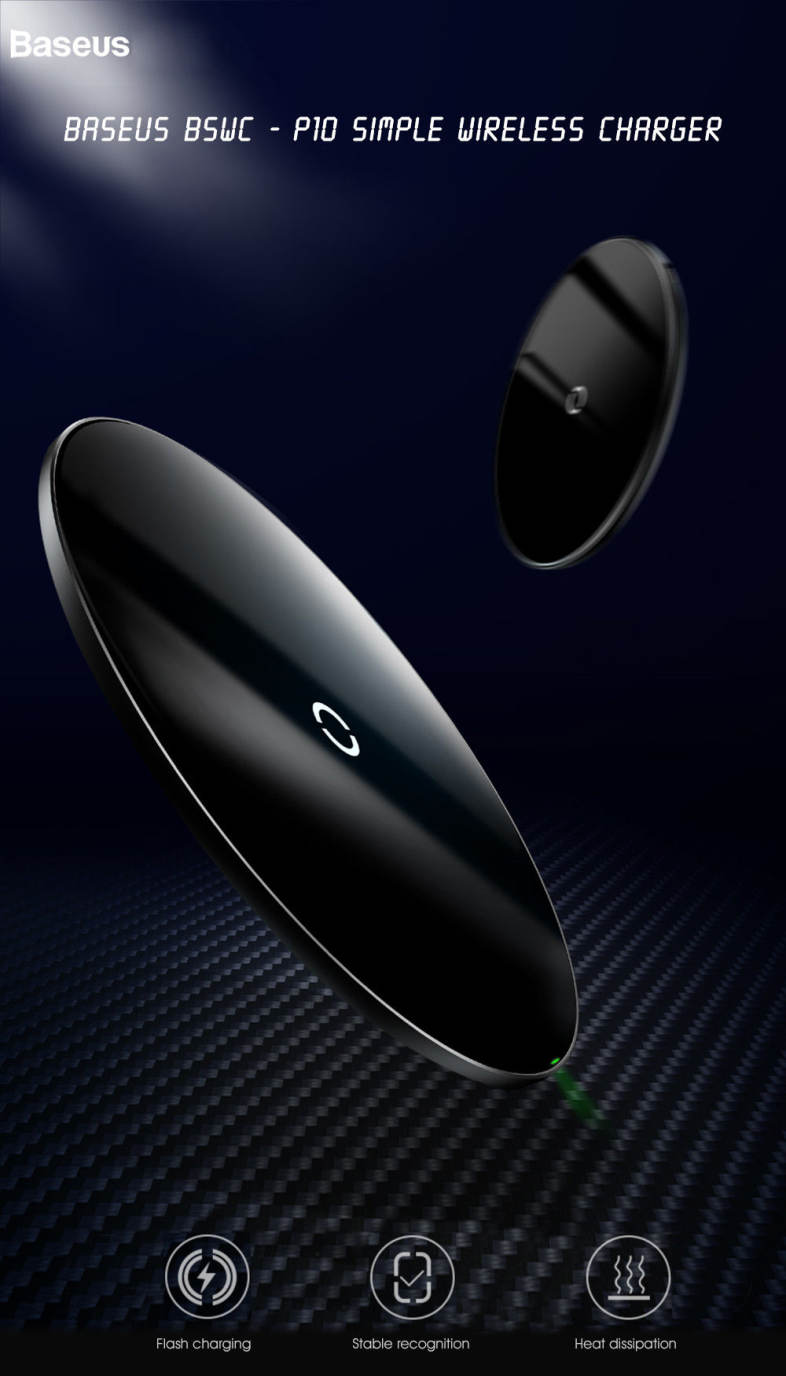 Baseus BSWC - P10 Simple Wireless Charger Aluminium Alloy Glass 10W