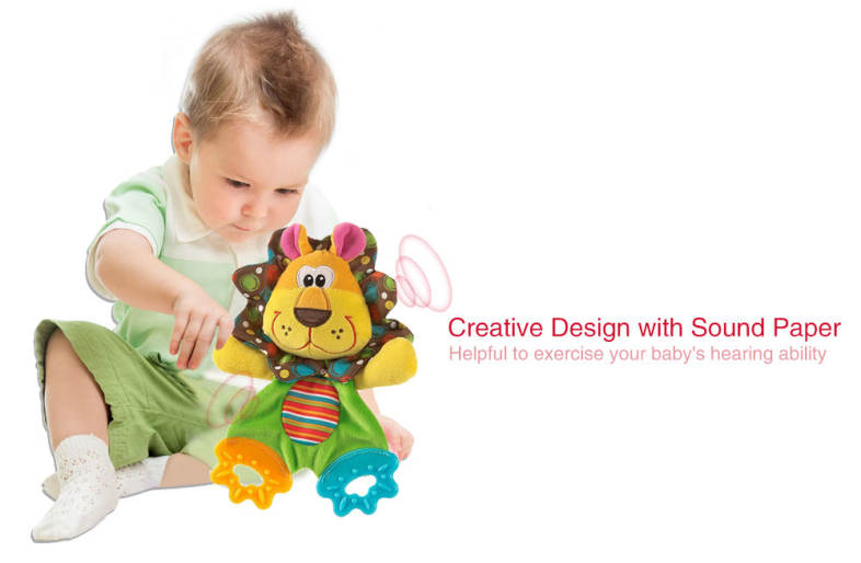 SOZZY Baby Teether Towel Infant Plush Comfort Sound Paper Soft Appease Stuffed Toy