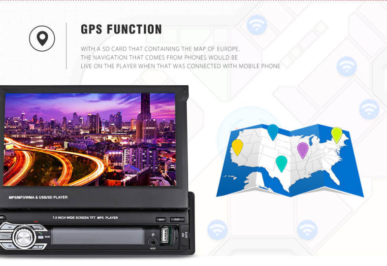 RM - GW9601G 7.0 inch TFT LCD Screen MP5 Car Multimedia Player with Bluetooth FM Radio GPS European Map