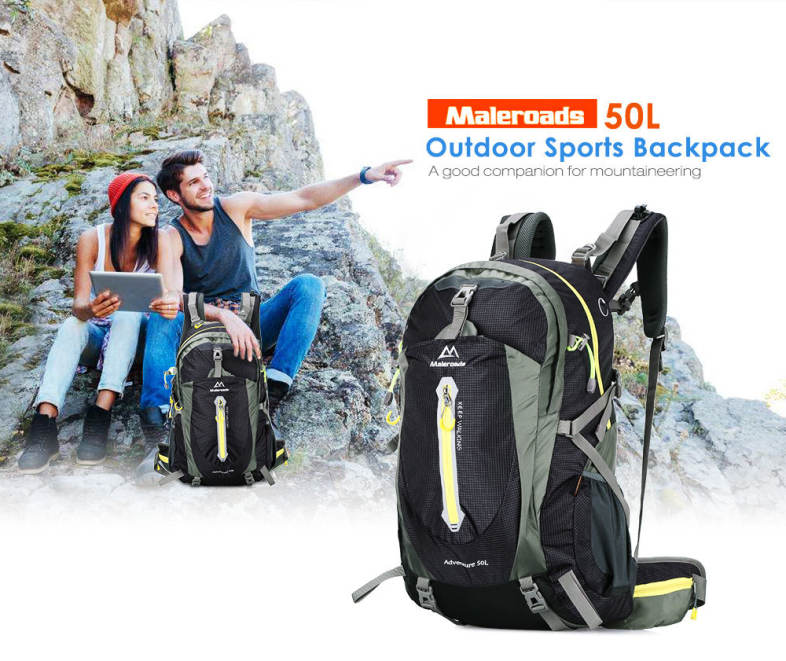Maleroads 50L Outdoor Sports Backpack Hiking Camping Water Resistant Nylon Bike Rucksack Bag