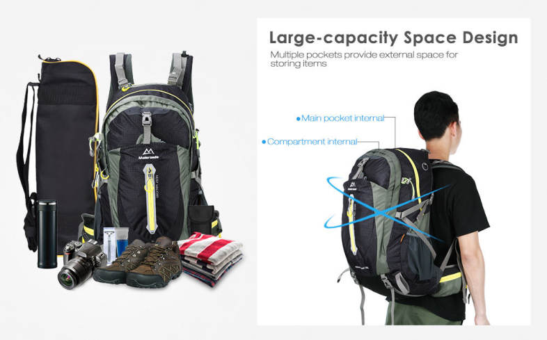 Maleroads 50L Outdoor Sports Backpack Hiking Camping Water Resistant Nylon Bike Rucksack Bag