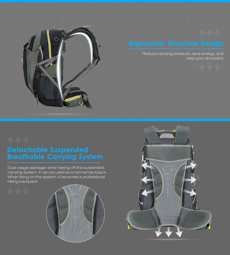 Maleroads 50L Outdoor Sports Backpack Hiking Camping Water Resistant Nylon Bike Rucksack Bag