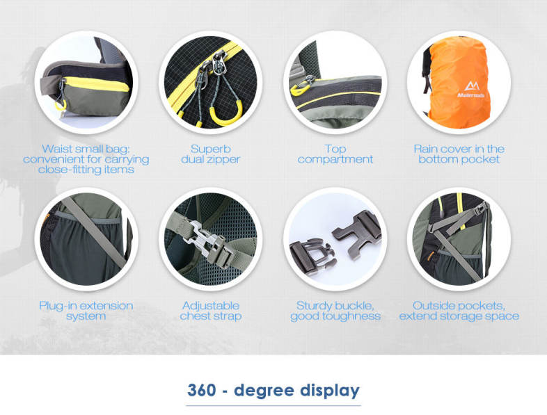 Maleroads 50L Outdoor Sports Backpack Hiking Camping Water Resistant Nylon Bike Rucksack Bag