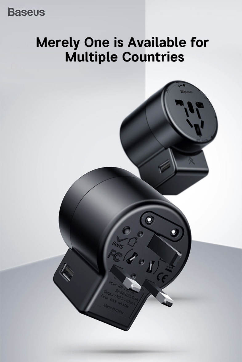 Baseus Multi-functional Dual USB 6A Conversion Socket with Rotatable EU / UK / US / AU Plug