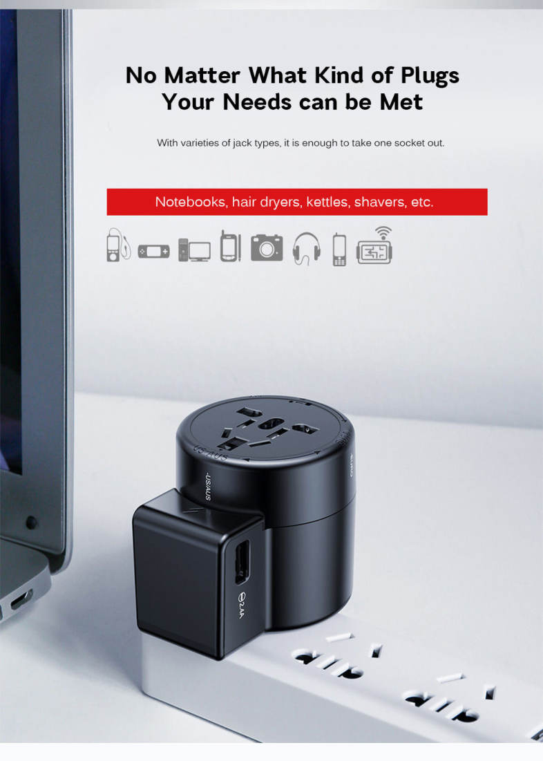 Baseus Multi-functional Dual USB 6A Conversion Socket with Rotatable EU / UK / US / AU Plug