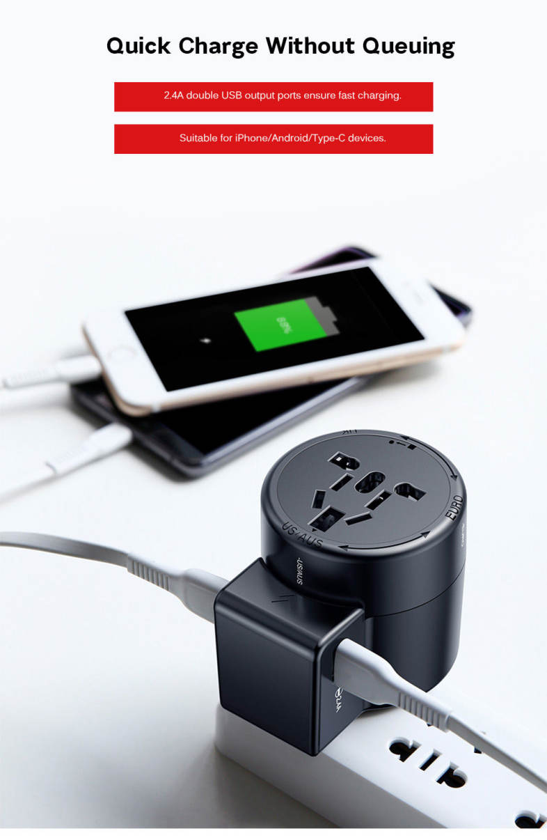 Baseus Multi-functional Dual USB 6A Conversion Socket with Rotatable EU / UK / US / AU Plug