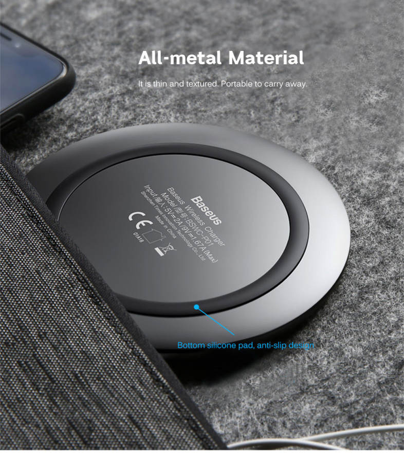 Baseus BSWC - P01 Metal Wireless Charger Electroplating Technology Zinc Alloy 10W