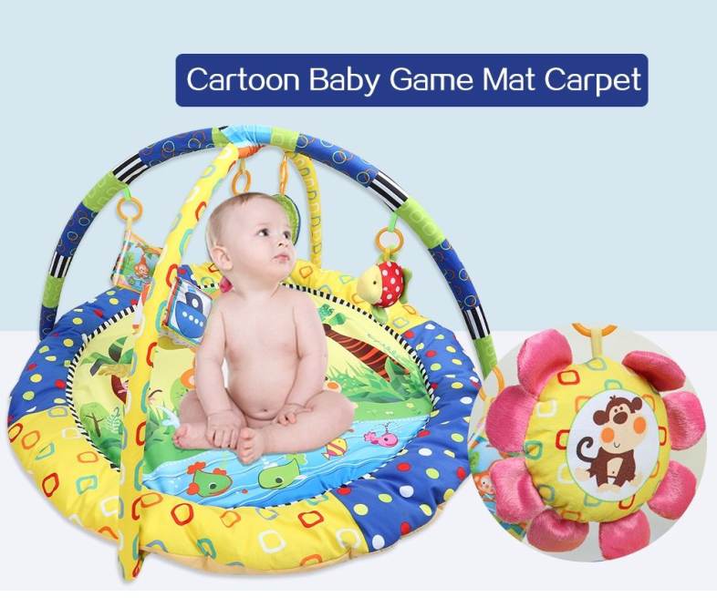 Cartoon Soft Baby Game Mat Kids Infant Rug Floor Pad with Educational Hanging Toy