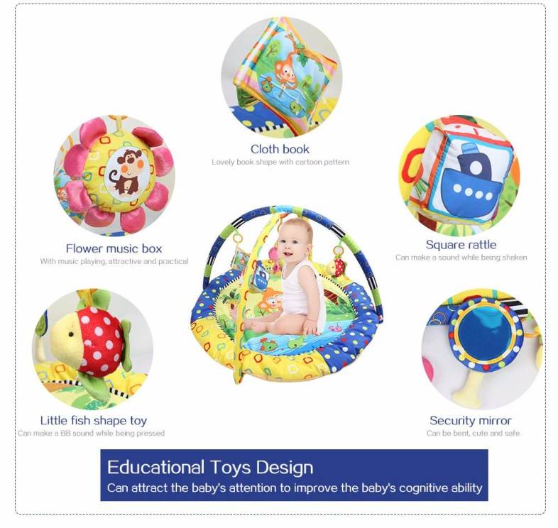 Cartoon Soft Baby Game Mat Kids Infant Rug Floor Pad with Educational Hanging Toy