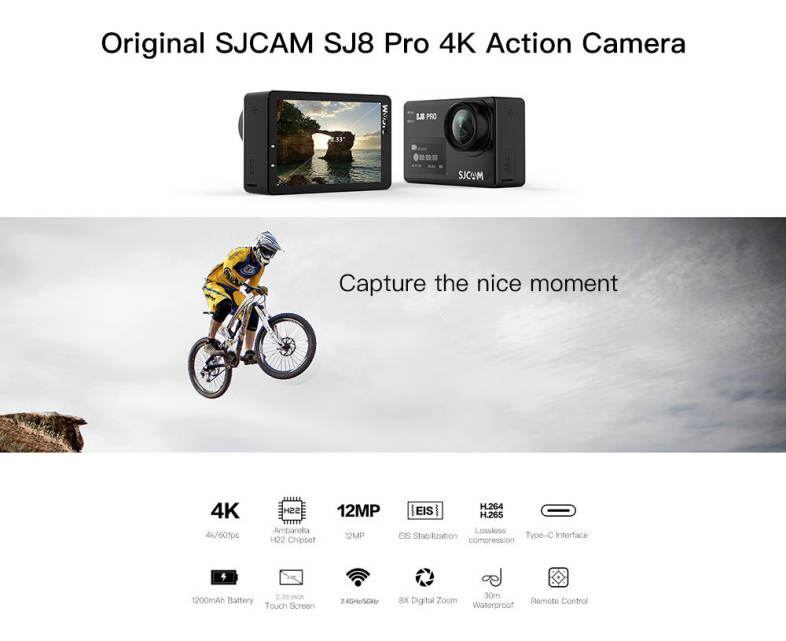 Original SJCAM SJ8 Pro 4K 60fps Dual Touch Screen WiFi Action Camera