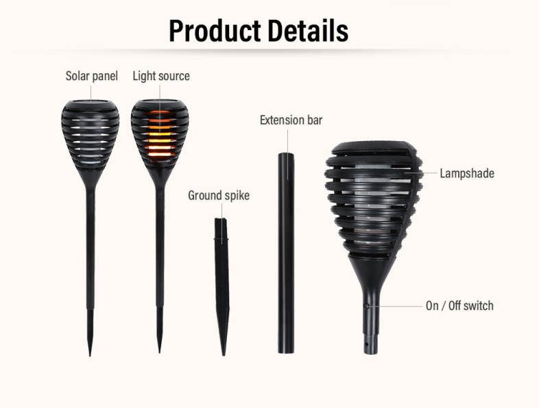 Solar LED Waterproof Flickering Flame Torch Light Outdoor Landscape Decoration Lighting