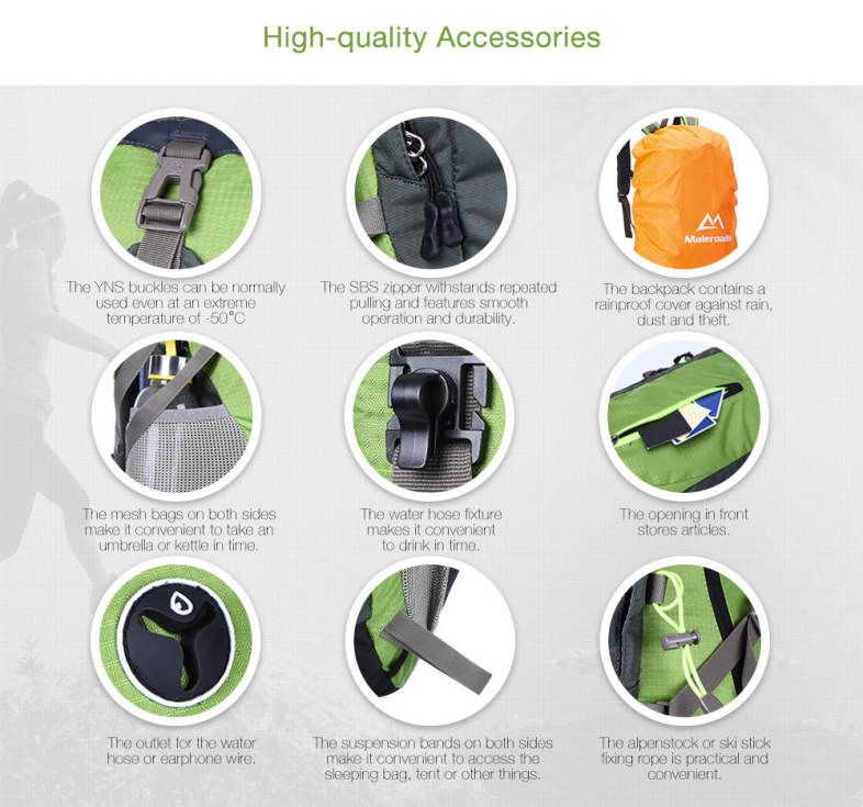 MALEROADS Unisex Hiking Backpack for Travel Camping Water resistant Multifunctional Bag