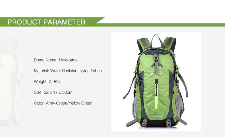 MALEROADS Unisex Hiking Backpack for Travel Camping Water resistant Multifunctional Bag